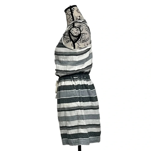 Lou & Grey  Casual Tank Blouson Dress Gray Stripe Drawstring Waist Pockets XS - Picture 3 of 9
